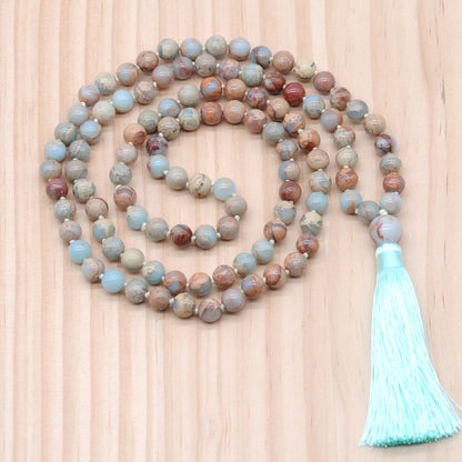 GMN178 Hand-Knotted Smooth Serpentine Jasper 108 Beads Mala Necklace