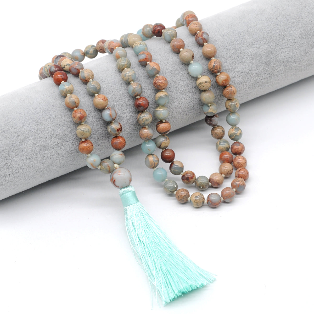 GMN178 Hand-Knotted Smooth Serpentine Jasper 108 Beads Mala Necklace