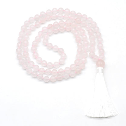 GMN181 Hand-Knotted Smooth Rose Quartz 108 Beads Mala Necklace