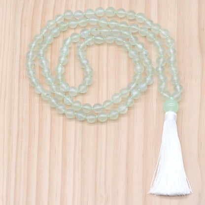 GMN188 Hand-Knotted Smooth Prehnite Gemstone 108 Beads Mala Necklace