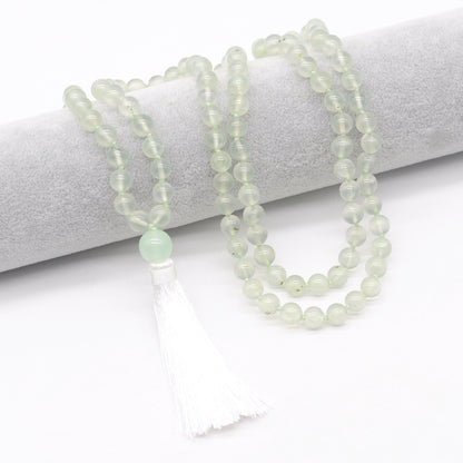 GMN188 Hand-Knotted Smooth Prehnite Gemstone 108 Beads Mala Necklace