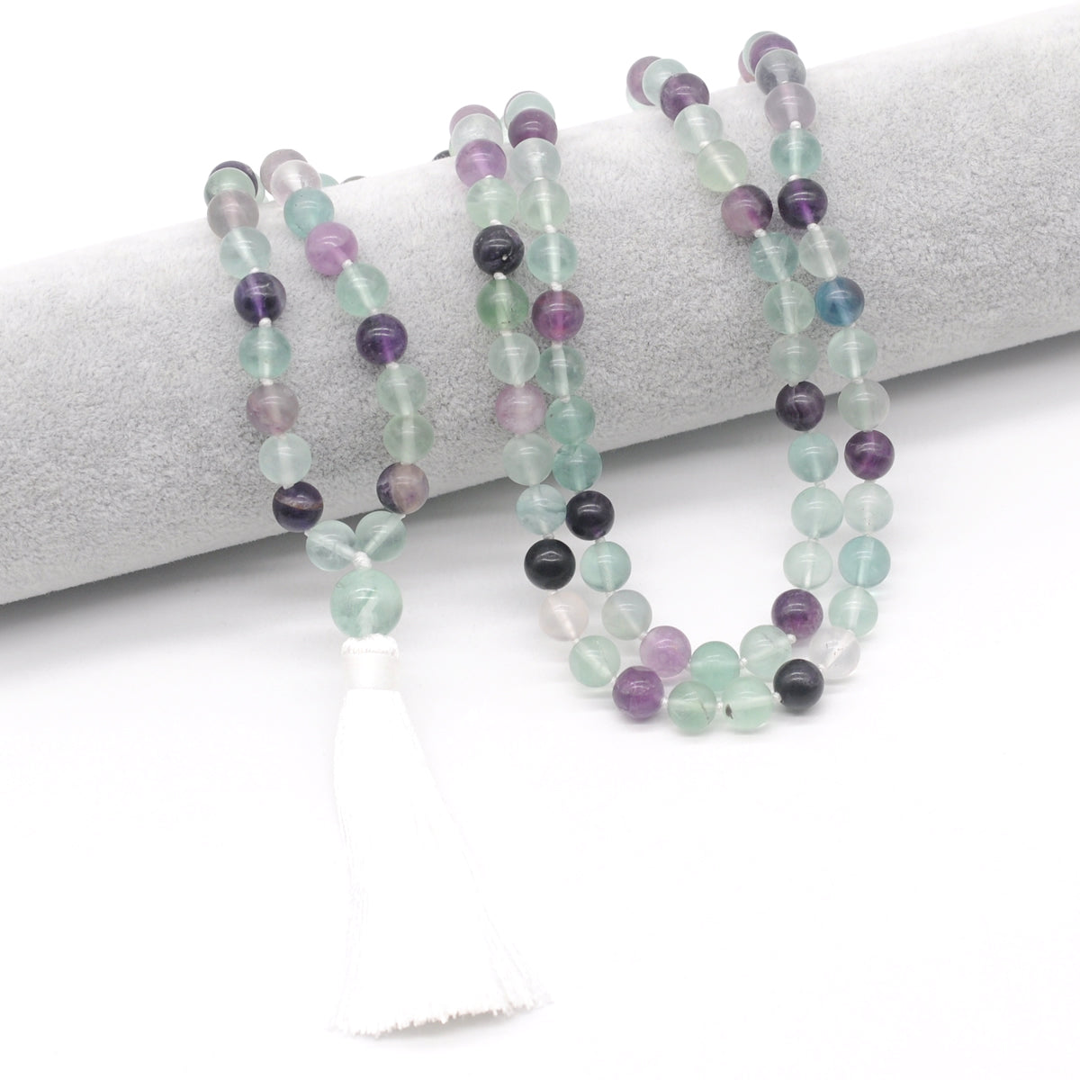 GMN189 Hand-Knotted Smooth Fluorite Gemstone 108 Beads Mala Necklace