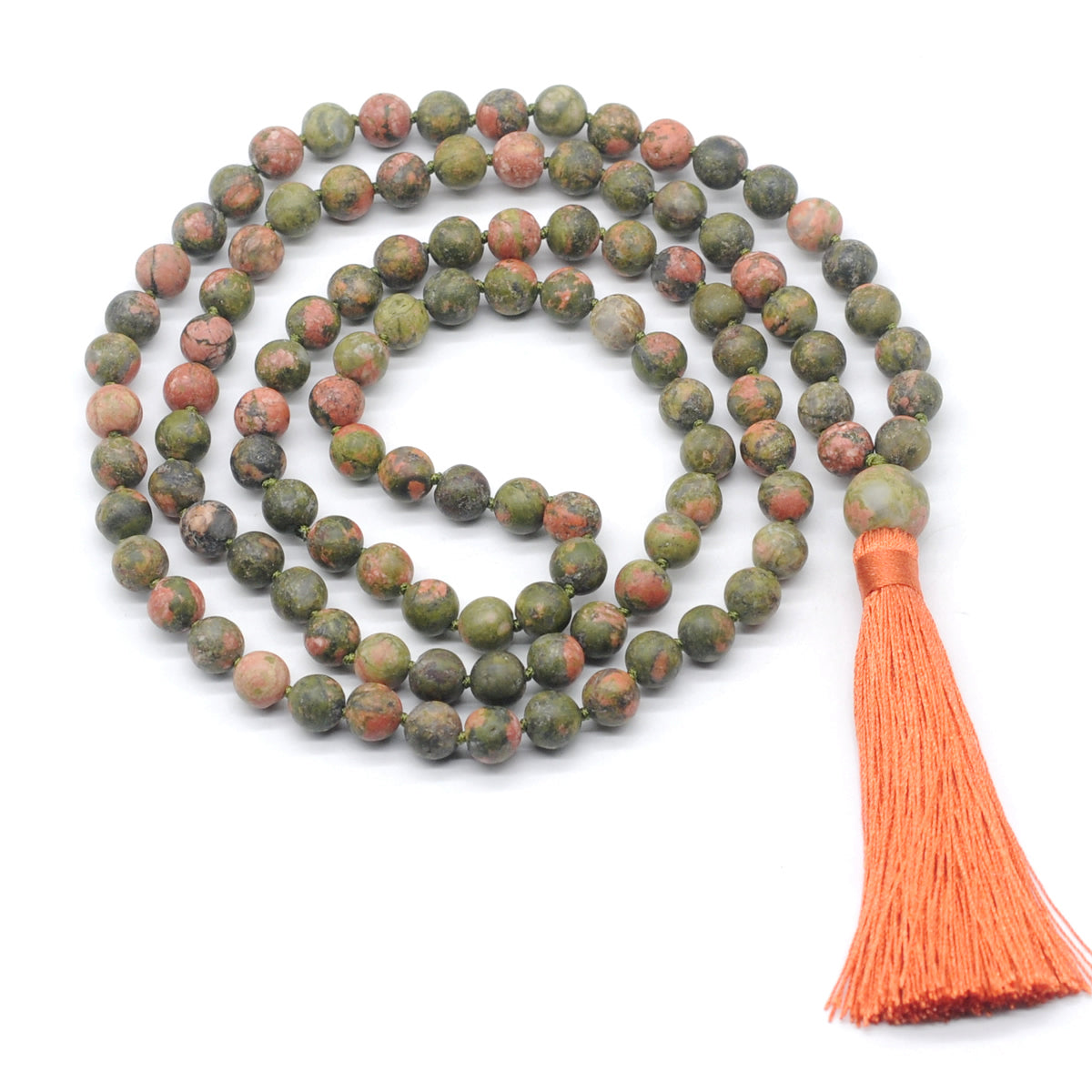 GMN21 Hand-Knotted Matte Unakite Gemstone 108 Beads Mala Necklace