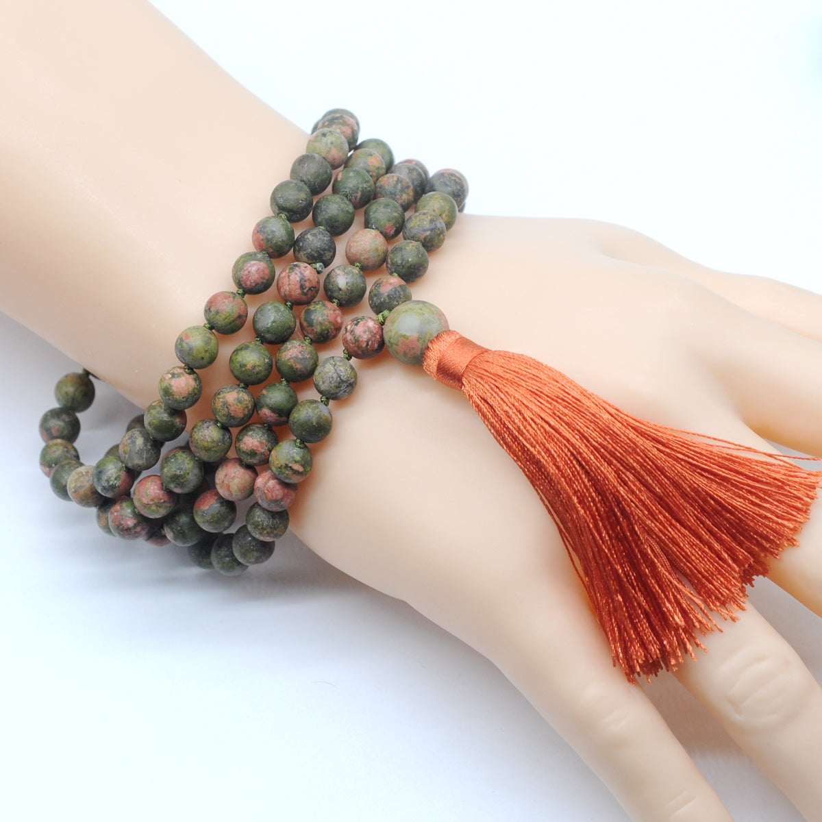 GMN21 Hand-Knotted Matte Unakite Gemstone 108 Beads Mala Necklace