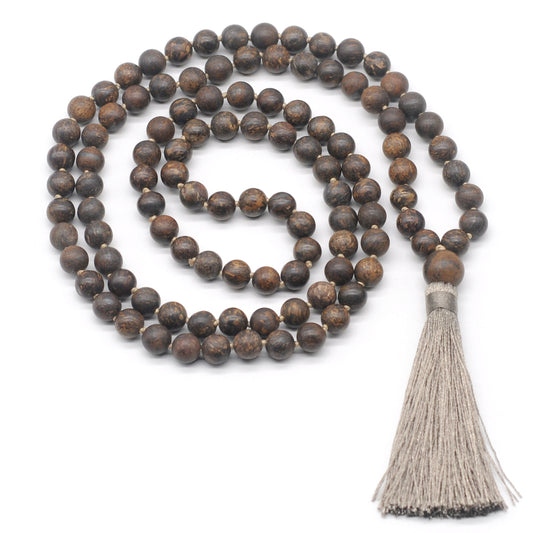 GMN22 Hand-Knotted Matte Bronzite Gemstone 108 Beads Mala Necklace