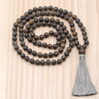 GMN22 Hand-Knotted Matte Bronzite Gemstone 108 Beads Mala Necklace