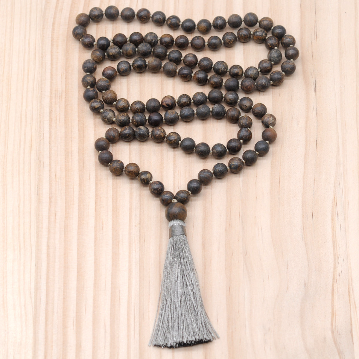 GMN22 Hand-Knotted Matte Bronzite Gemstone 108 Beads Mala Necklace