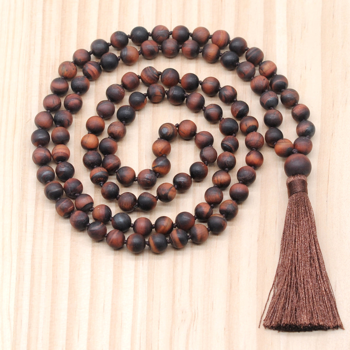 GMN23 Hand-Knotted Matte Red Tiger Eye 108 Beads Mala Necklace