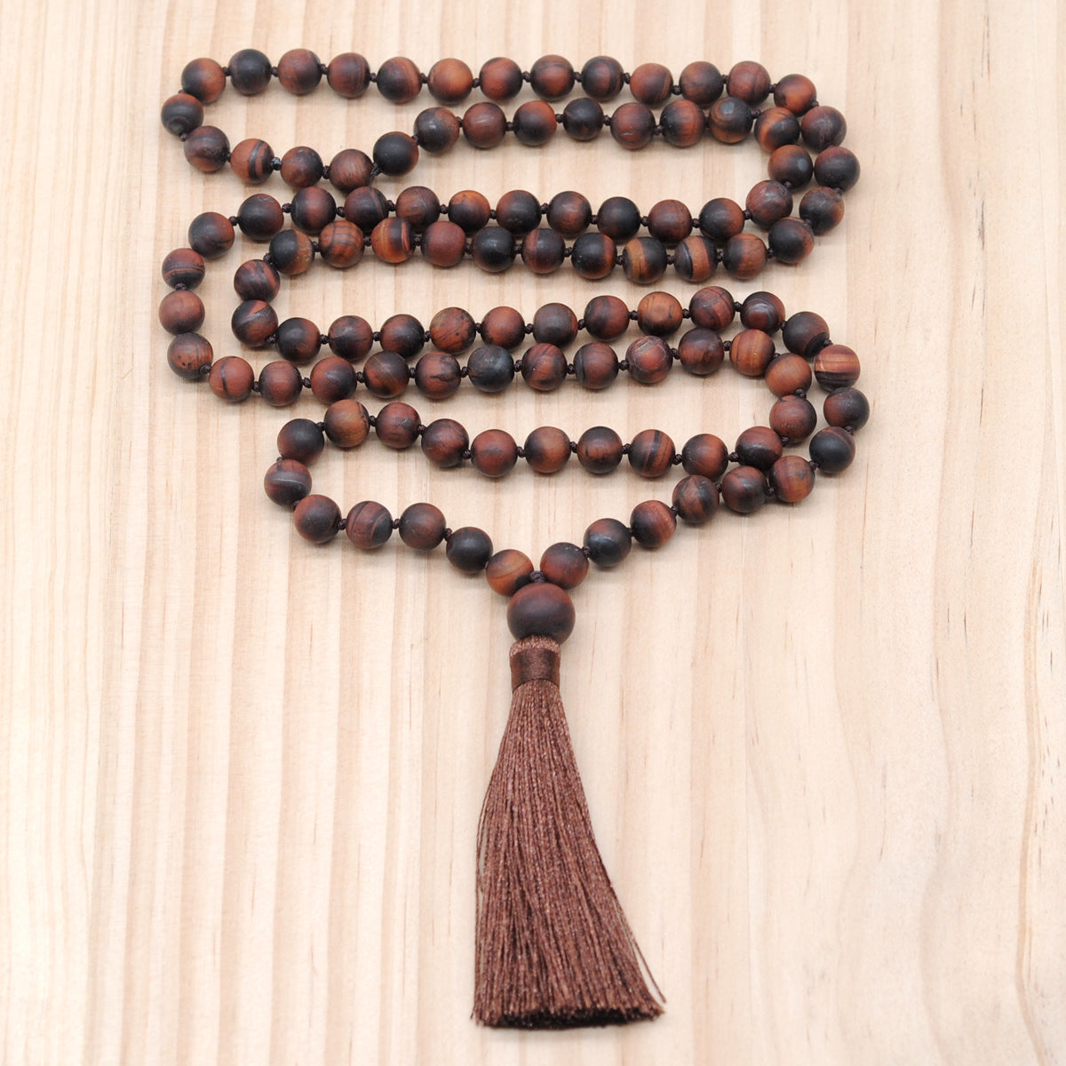 GMN23 Hand-Knotted Matte Red Tiger Eye 108 Beads Mala Necklace