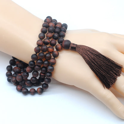 GMN23 Hand-Knotted Matte Red Tiger Eye 108 Beads Mala Necklace