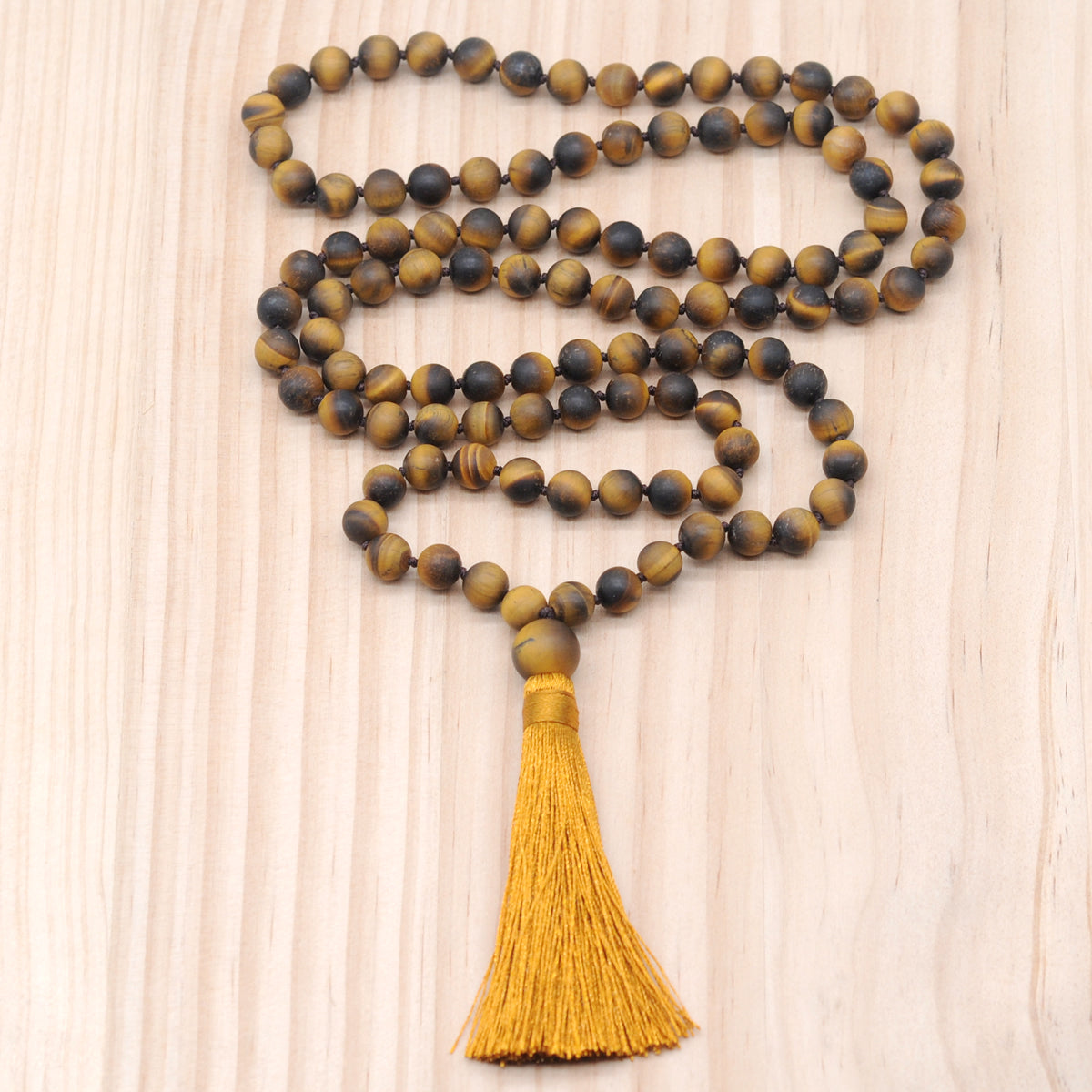 GMN24 Hand-Knotted Matte Yellow Tiger Eye 108 Beads Mala Necklace