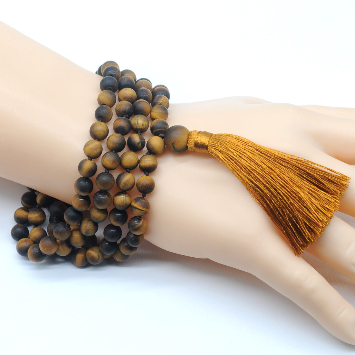 GMN24 Hand-Knotted Matte Yellow Tiger Eye 108 Beads Mala Necklace