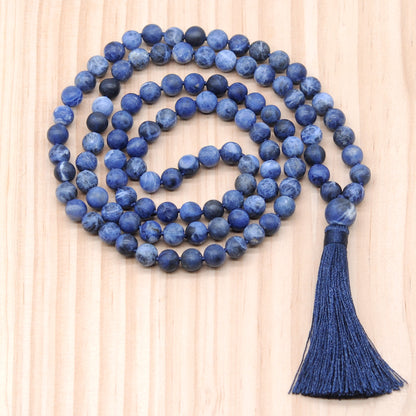 GMN25 Hand-Knotted Matte Sodalite Gemstone 108 Beads Mala Necklace