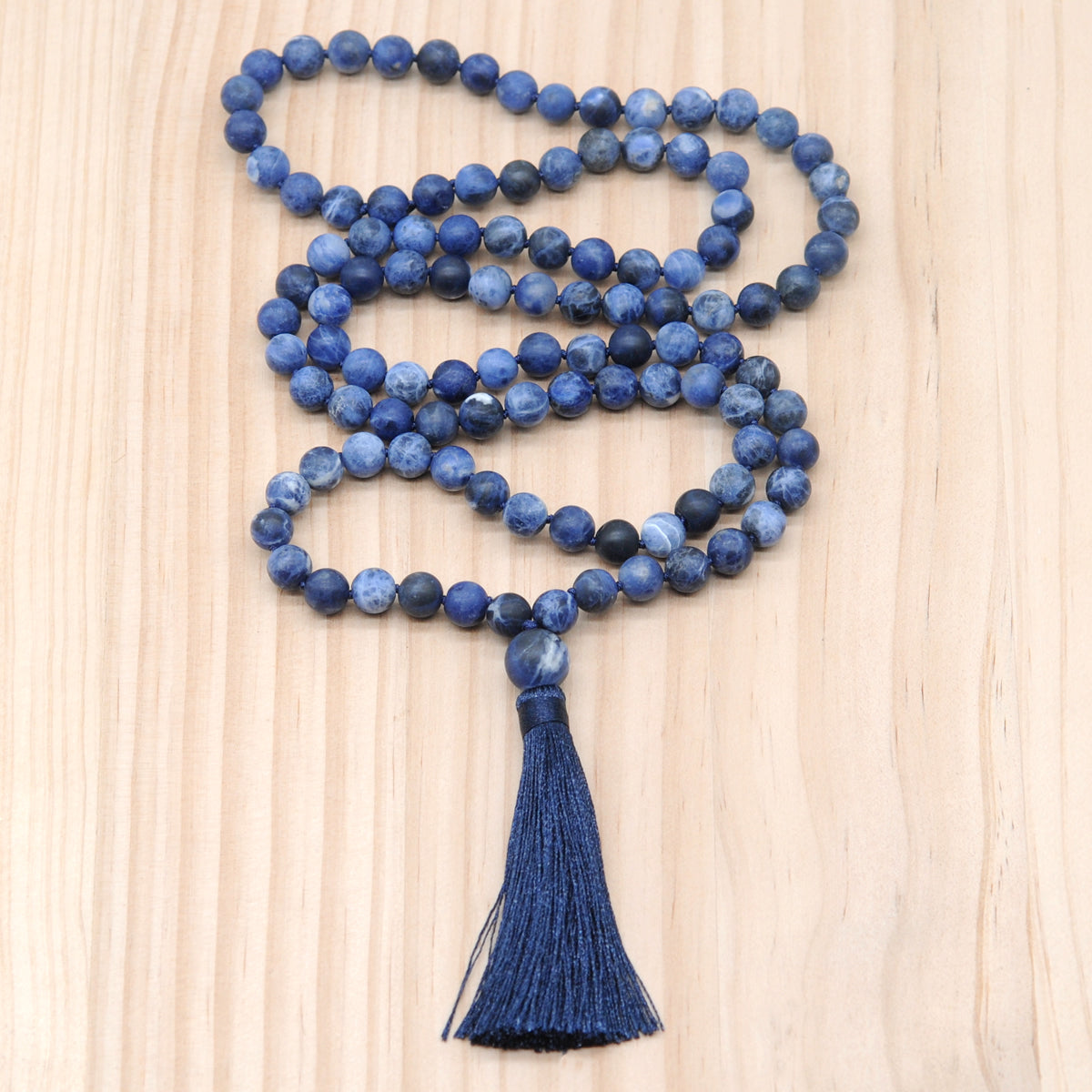 GMN25 Hand-Knotted Matte Sodalite Gemstone 108 Beads Mala Necklace