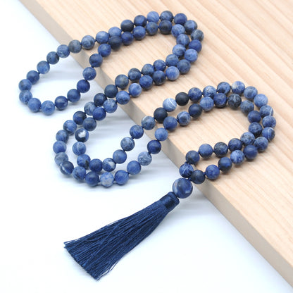 GMN25 Hand-Knotted Matte Sodalite Gemstone 108 Beads Mala Necklace