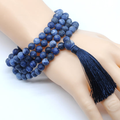 GMN25 Hand-Knotted Matte Sodalite Gemstone 108 Beads Mala Necklace