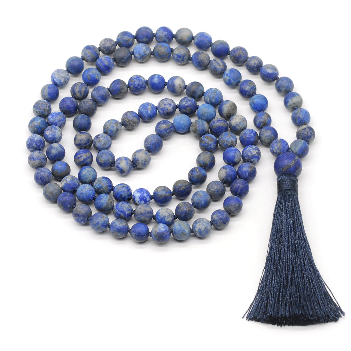 GMN26 Hand-Knotted Matte Lapis Lazuli 108 Beads Mala Necklace