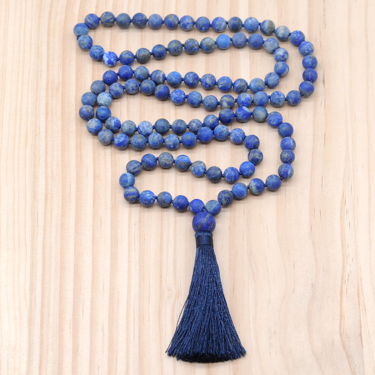 GMN26 Hand-Knotted Matte Lapis Lazuli 108 Beads Mala Necklace