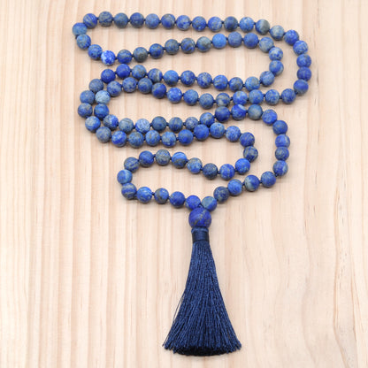 GMN26 Hand-Knotted Matte Lapis Lazuli 108 Beads Mala Necklace