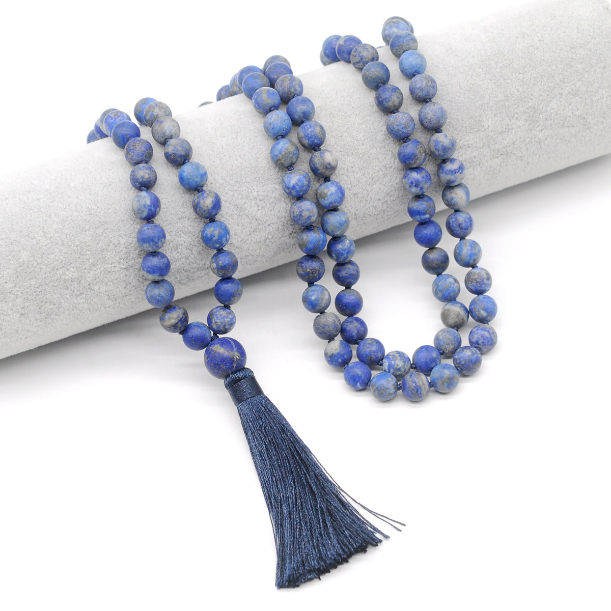 GMN26 Hand-Knotted Matte Lapis Lazuli 108 Beads Mala Necklace