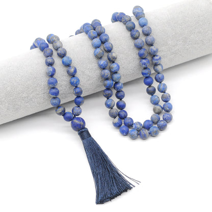 GMN26 Hand-Knotted Matte Lapis Lazuli 108 Beads Mala Necklace