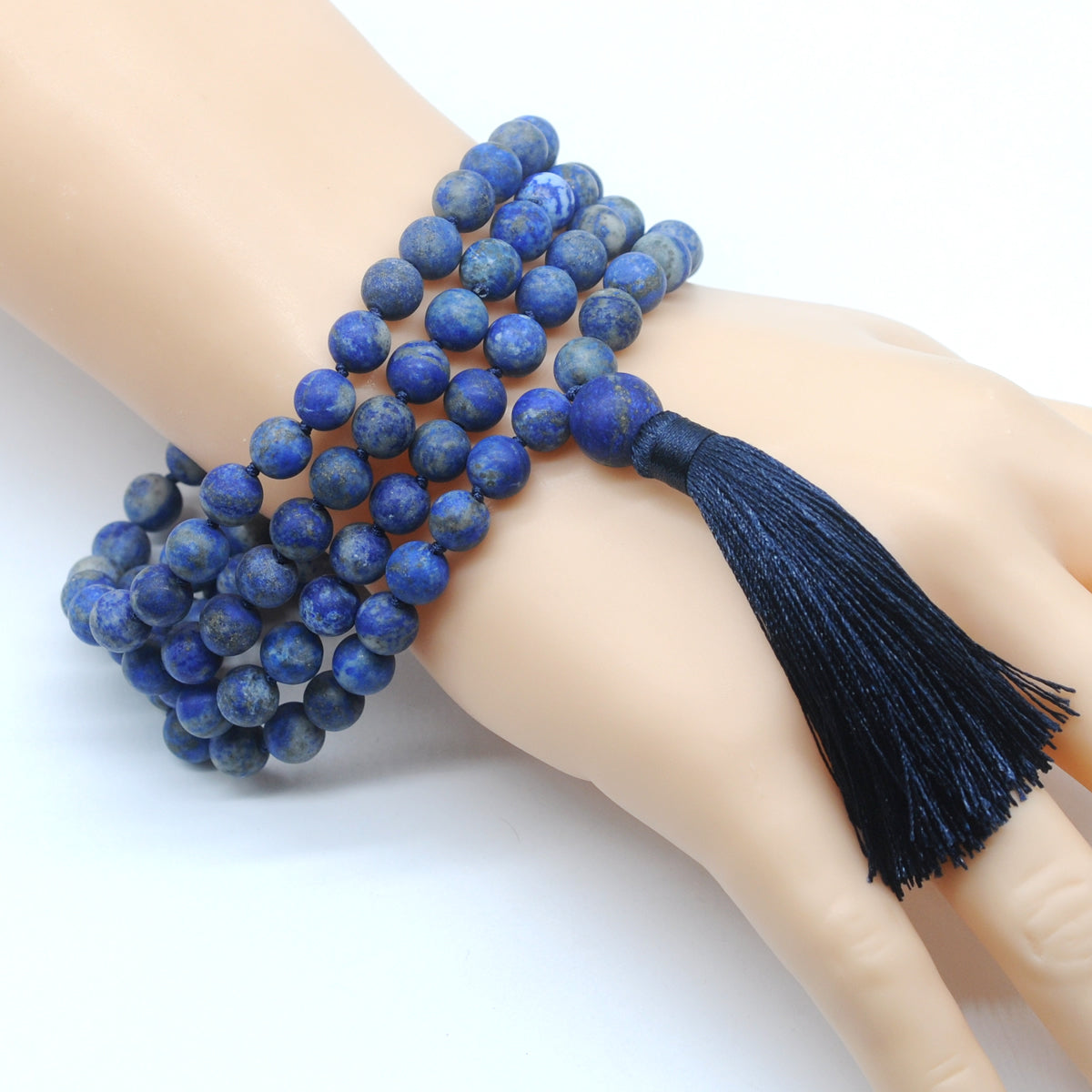 GMN26 Hand-Knotted Matte Lapis Lazuli 108 Beads Mala Necklace