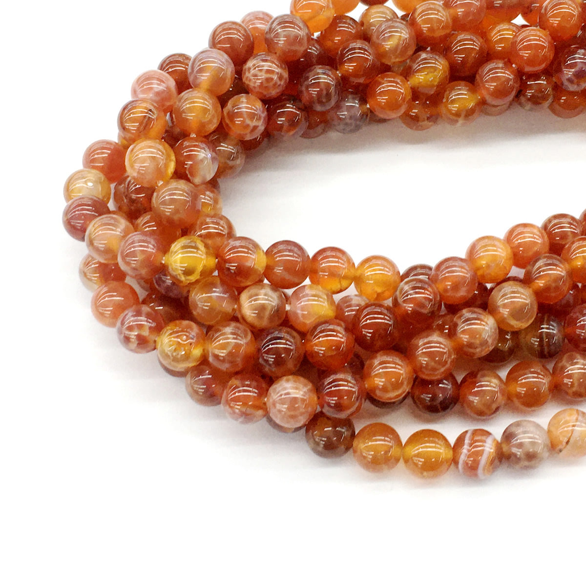 CAG03 Fire Agate Beads Smooth Round 8mm 15.5" Strand