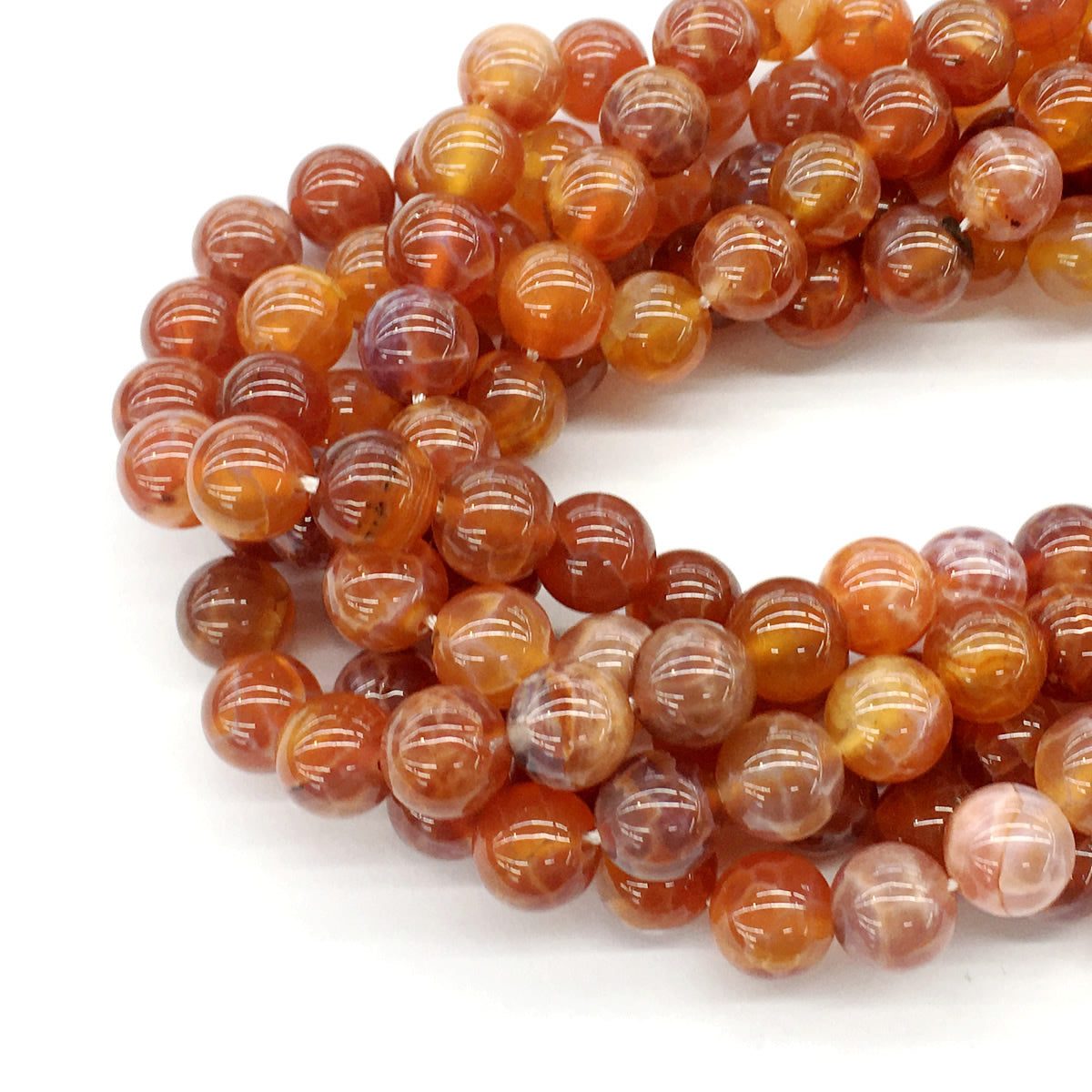 CAG04 Fire Agate Beads Smooth Round 10mm 15.5" Strand