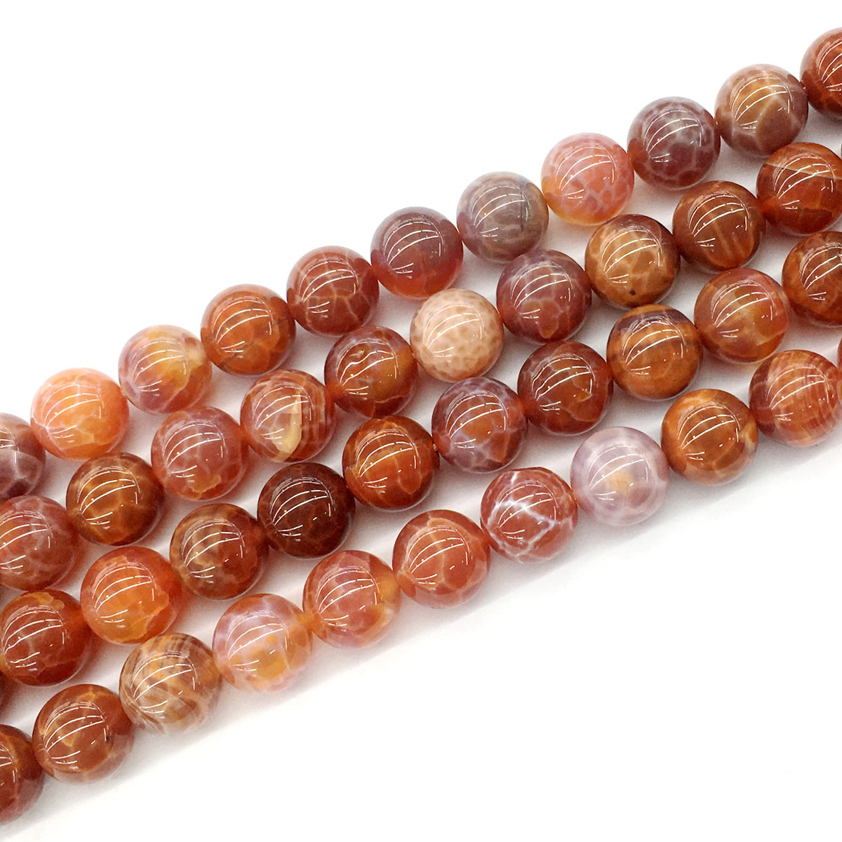 CAG05 Fire Agate Beads Smooth Round 12mm 15.5" Strand