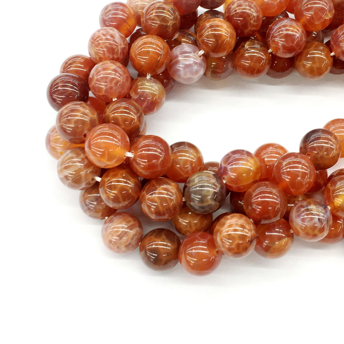 CAG05 Fire Agate Beads Smooth Round 12mm 15.5" Strand