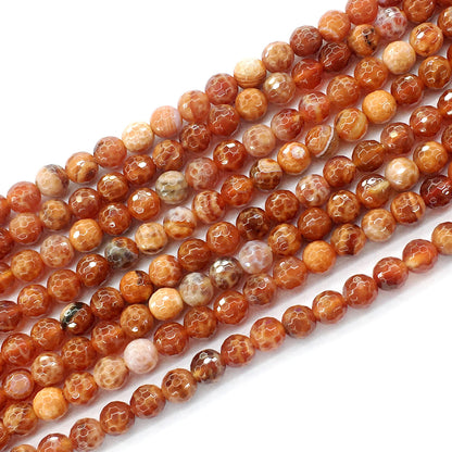 CAG11 Fire Agate Beads Faceted Round 6mm 15.5" Strand