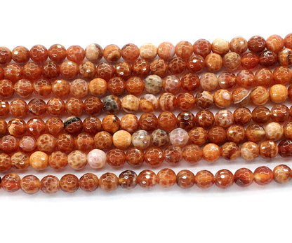 CAG11 Fire Agate Beads Faceted Round 6mm 15.5" Strand