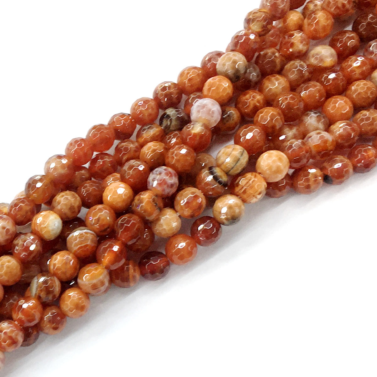 CAG11 Fire Agate Beads Faceted Round 6mm 15.5" Strand