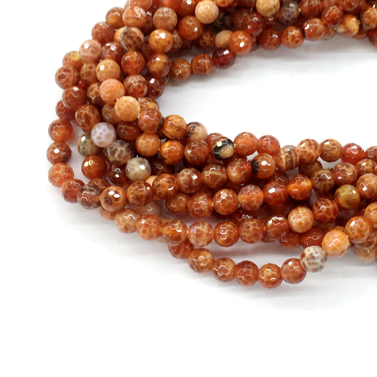 CAG11 Fire Agate Beads Faceted Round 6mm 15.5" Strand