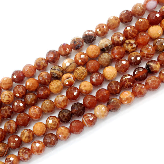 CAG12 Fire Agate Beads Faceted Round 8mm 15.5" Strand