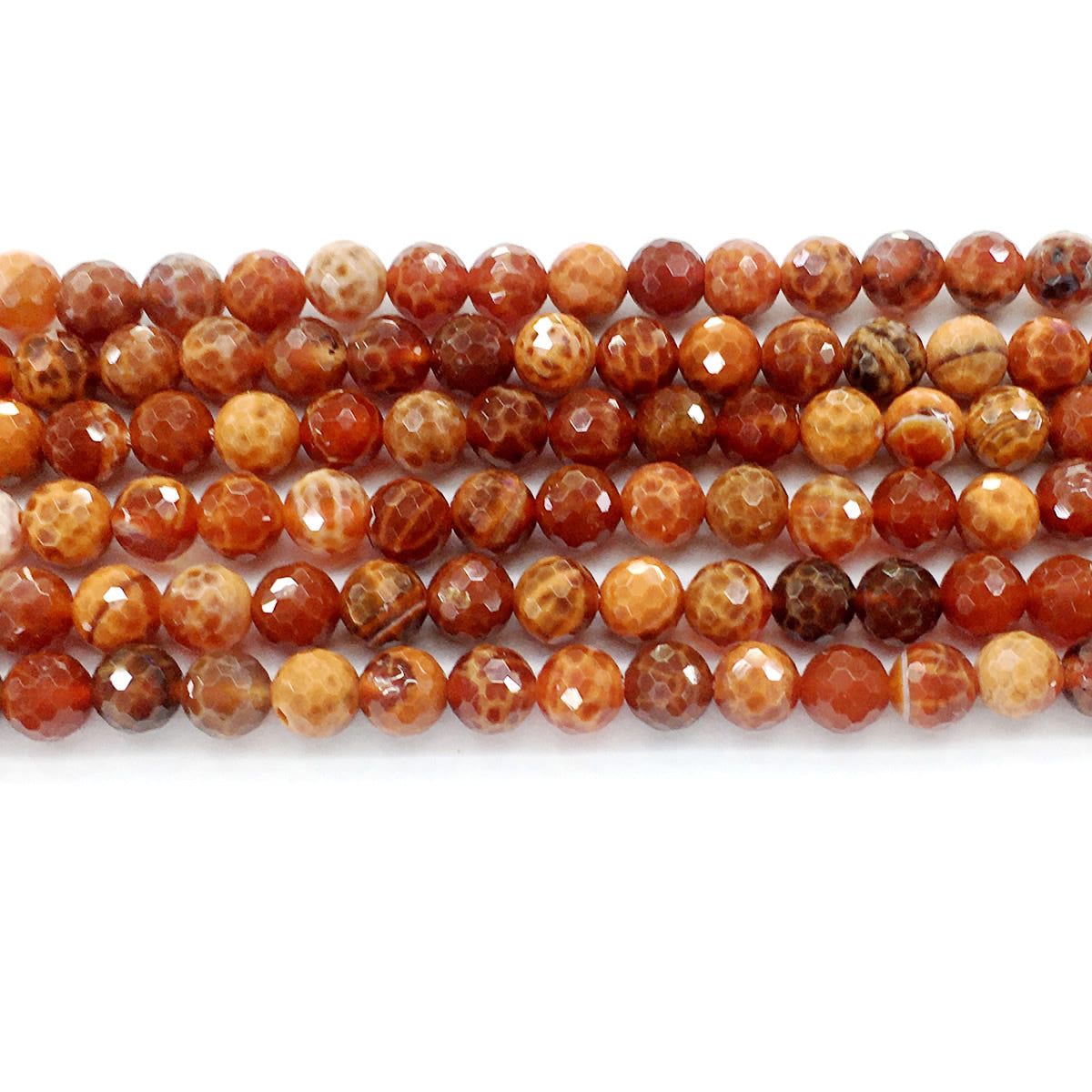 CAG12 Fire Agate Beads Faceted Round 8mm 15.5" Strand