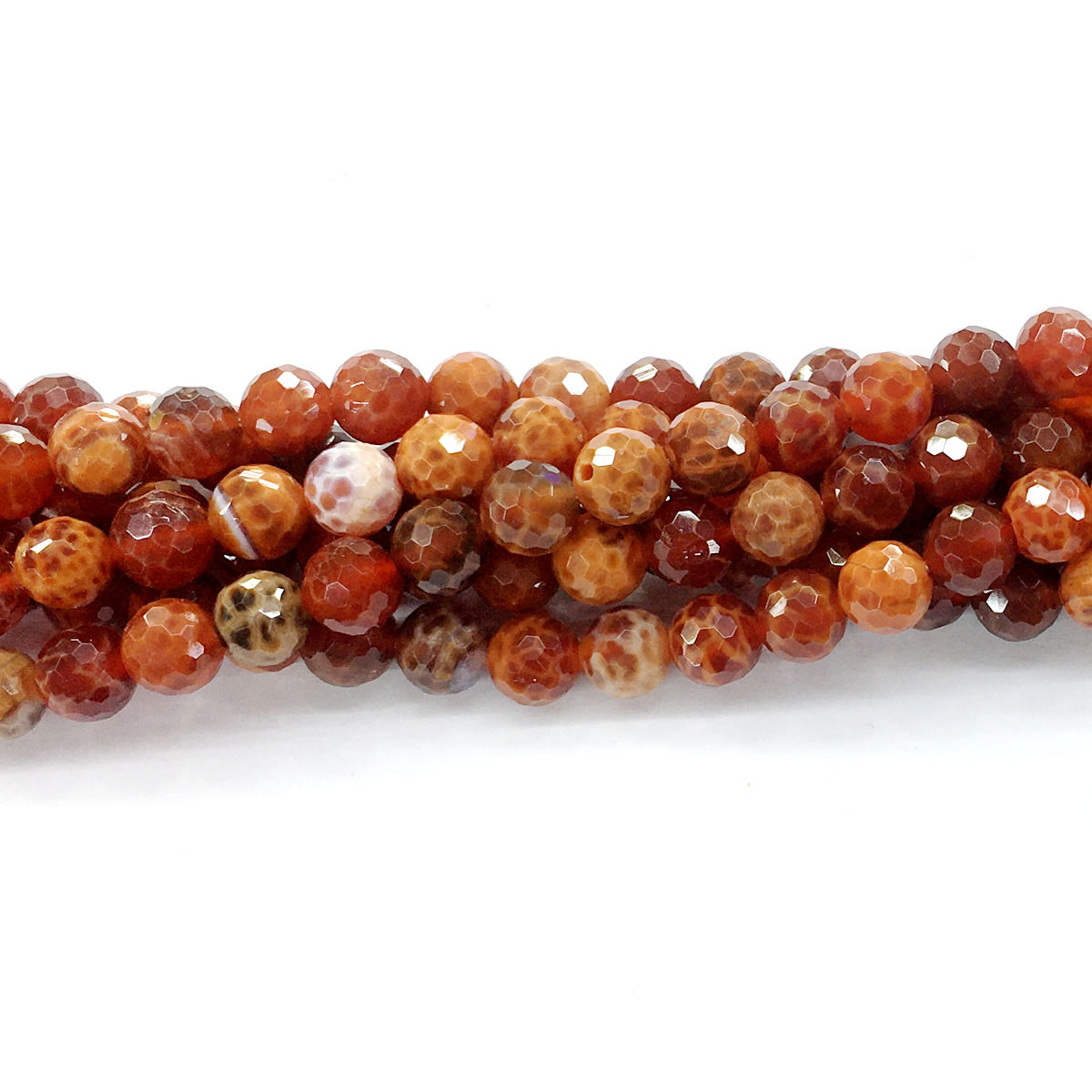 CAG12 Fire Agate Beads Faceted Round 8mm 15.5" Strand