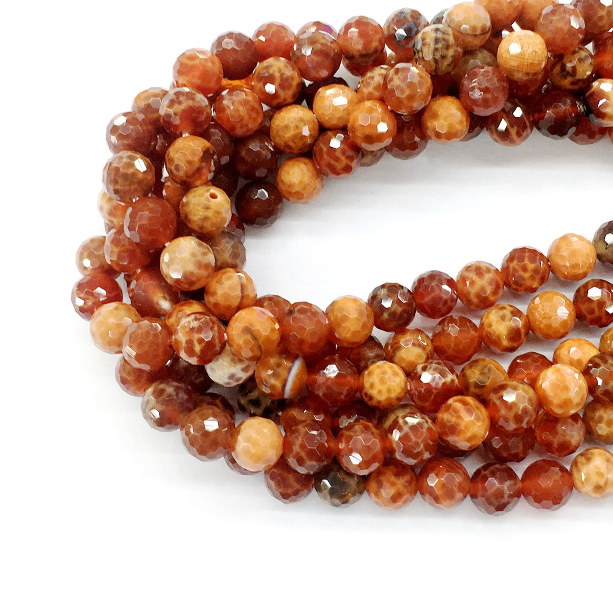 CAG12 Fire Agate Beads Faceted Round 8mm 15.5" Strand