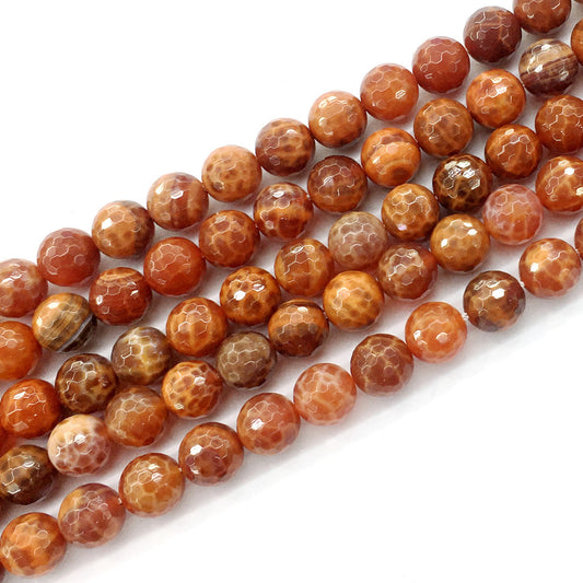 CAG14 Fire Agate Beads Faceted Round 10mm 15.5" Strand