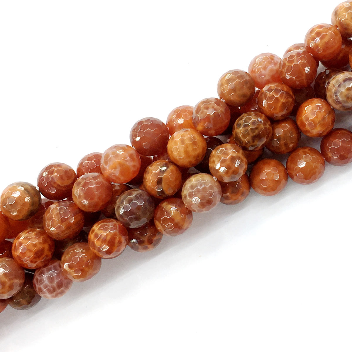 CAG14 Fire Agate Beads Faceted Round 10mm 15.5" Strand