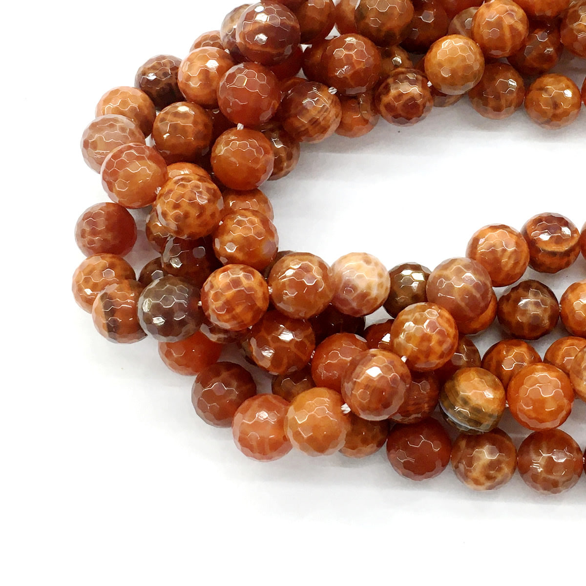 CAG14 Fire Agate Beads Faceted Round 10mm 15.5" Strand