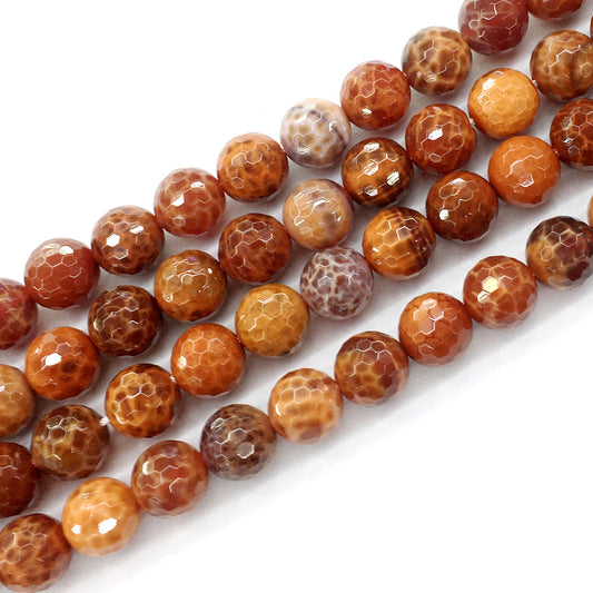 CAG15 Fire Agate Beads Faceted Round 12mm 15.5" Strand