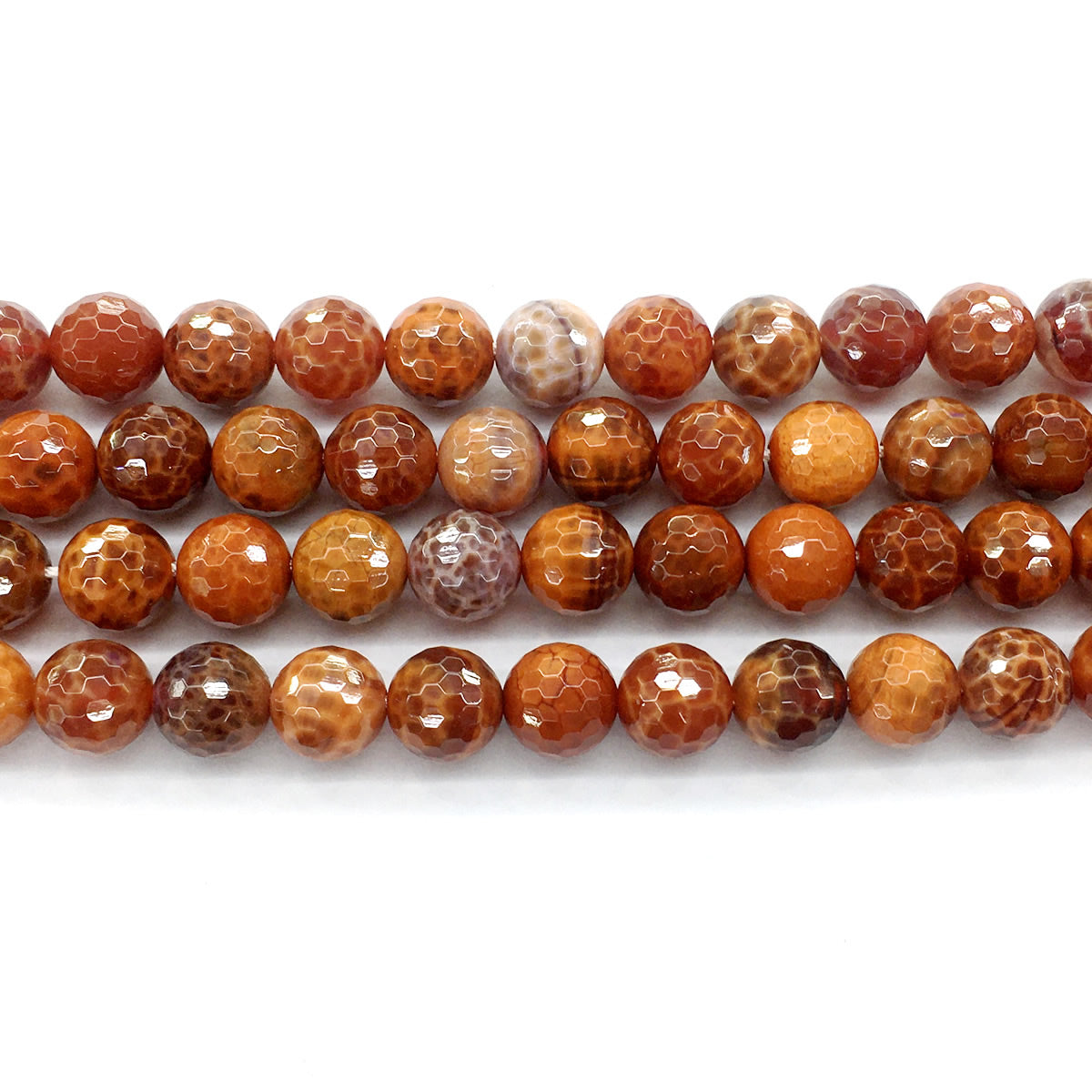 CAG15 Fire Agate Beads Faceted Round 12mm 15.5" Strand