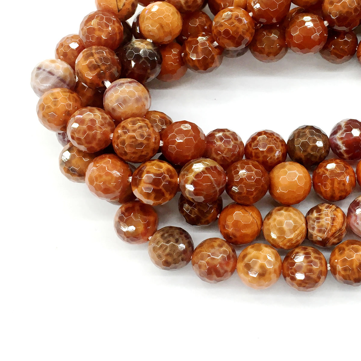 CAG15 Fire Agate Beads Faceted Round 12mm 15.5" Strand